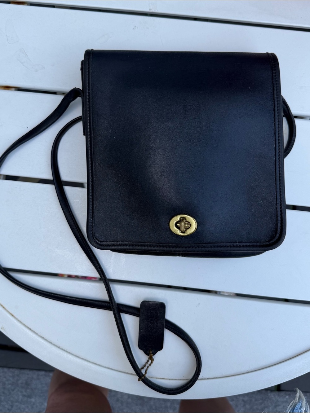 COACH Retro black leather bag with brass hardware